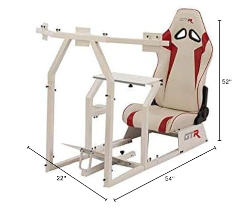 GTR Simulator GTA-F Model White Frame Triple Monitor Stand with White Adjustable Seat - color: White, White Red
