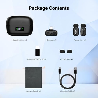 NEEWER KM19 Wireless Lavalier Microphone Compatible with iPhone 15 16 17 | Compatible with iPhone Android & PC, Mini Lav Mic, App Control, 3 Level Noise Cancelling, 30H Battery, 100m, Video Recording
