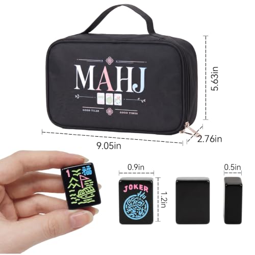 American Mahjong Tile Set, 166 Black Mah jongg Tiles,3 Dice & Bag | 1.2-Inch Engraved Tile, Melamine, Portable Mahjong Sets, for Travel, Family Game Night, and Gifting - color: Black