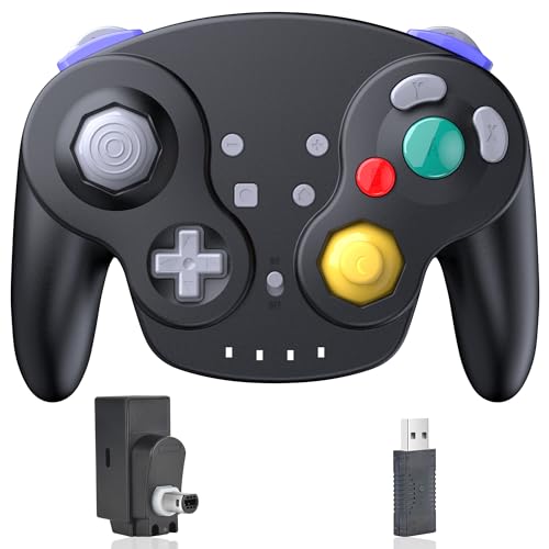2.4 GHz Wireless GameCube Controller for Switch 1 & 2, NGC Console, Black | Compatible with Switch Online, Windows PC, macOS (Built-in Vibration) (Rechargeable) (Analog Triggers / Stick) - color: Black