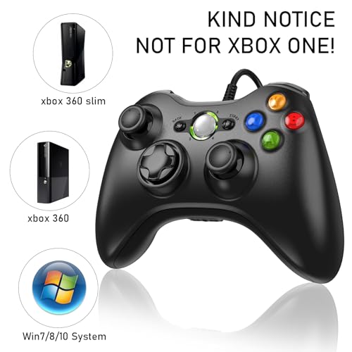 Etpark X-Box 360 Controller Wired, Gamepad Controller with Wired USB for Microsoft X-Box 360 & Slim Console and PC Windows XP/7/8/10, with Upgraded Joystick, Black - color: Black-wired
