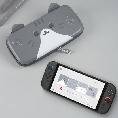 GeekShare Carrying Case Compatible with Switch 2 (2025) 7.9 Inch, Hard-Shell Slim Travel Case with 12 Game Card Slots for Switch 2 Console and Accessories, Gray Cat Ear - color: Grey