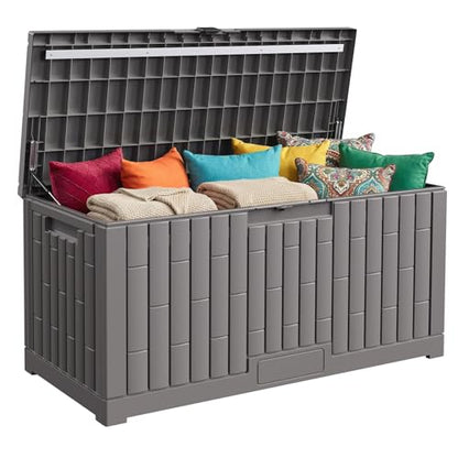 Jocoevol Deck Box 120 Gal, UV Resistant & Waterproof Outdoor Storage Box with Lock, Easy Assemble Storage Bins Container for Pool Patio Garden - size: 120Gal