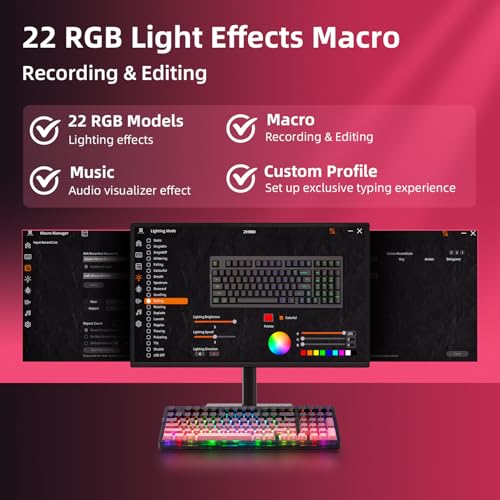 ZORNHER ZH980 Mechanical Keyboard Wireless,95% Pink Creamy Keyboard with Number Pad,Gaming Keyboard with Number Pad,Lighted Up PBT Keycaps,Loud Keyboard Clicky Blue Switches,Full Size - color: Blackberry, size: Clicky Switch