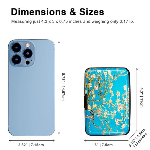 Credit Card Holder Small RFID Blocking Wallet Business Metal Slim Mini Aluminum Hard Case for Women Men - color: Almond Blossoms