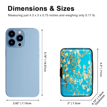 Credit Card Holder Small RFID Blocking Wallet Business Metal Slim Mini Aluminum Hard Case for Women Men - color: Almond Blossoms