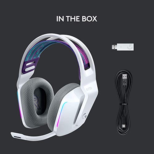 Logitech G733 Lightspeed Wireless Gaming Headset - White | Suspension headband, LIGHTSYNC RGB, Blue VO!CE mic technology, PRO-G audio drivers - color: White