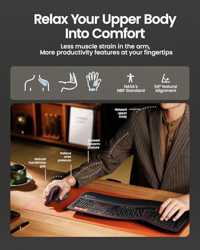 ProtoArc EM11 NL Wireless Ergonomic Vertical Mouse, Rechargeable, Wine Red | 58° vertical design supports a natural wrist posture, connect 3 devices via Bluetooth/2.4G USB-A, 500mAh USB-C rechargeable. - color: Wine Red