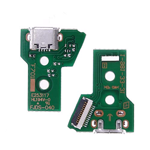2PCs JDS-040 Replacement Micro USB Charging Port Adaptor Repair Part Charger Socket Board Module for PS4 Wireless Controller with 12 Pin Flex Cable, Tool Screw
