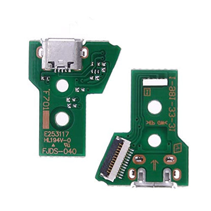 2PCs JDS-040 Replacement Micro USB Charging Port Adaptor Repair Part Charger Socket Board Module for PS4 Wireless Controller with 12 Pin Flex Cable, Tool Screw