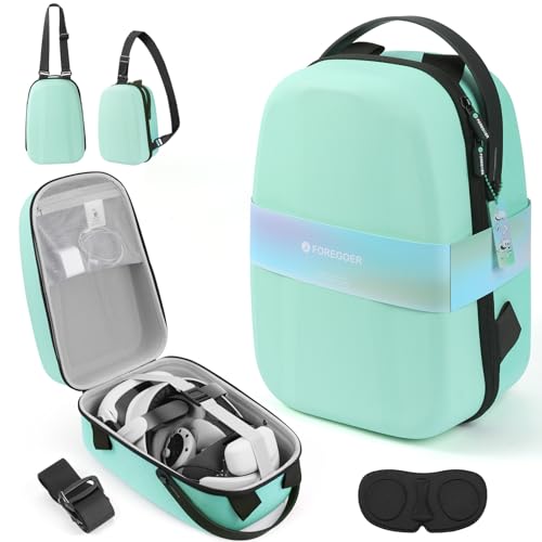 FOREGOER Carrying Case for Meta Quest 3/Oculus Quest 2, Hard Travel Storage Case Compatible with Meta Oculus Quest 2 Headset, Quest Pro and Accessories (Green) - color: Green, size: L/For 3rd Head Strap