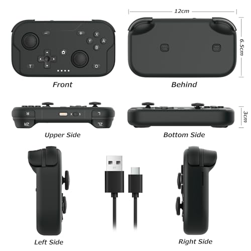 XPT Portable Mini Controller for Switch 2/1, PC, iOS, Android,Steam Deck | 5.0 Wireless Bluetooth,Wired Gamepad, Liftable Joystick, 1000Hz Polling Rate,Turbo, 6-Axis Gyro, HD Vibration,Wake-Up(Black) - color: black