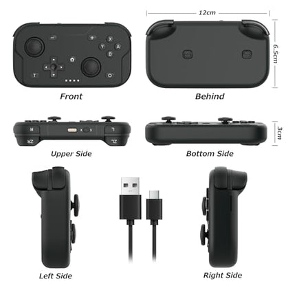 XPT Portable Mini Controller for Switch 2/1, PC, iOS, Android,Steam Deck | 5.0 Wireless Bluetooth,Wired Gamepad, Liftable Joystick, 1000Hz Polling Rate,Turbo, 6-Axis Gyro, HD Vibration,Wake-Up(Black) - color: black