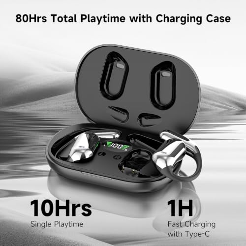 Open Ear Earbuds Wireless Bluetooth 6.1, Bluetooth Earbuds with Earhooks, HiFi Stereo Open Ear Headphones with ENC Mic, IP7 Waterproof Wireless Headphones for Running, Sports, Workout and Business