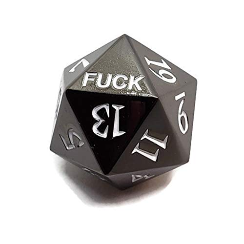 Metal D20 Fuck Dice Critical Fail F 20 Sided Die Set DND Black Gunmetal Color Number for Role Playing Game Dungeons and Dragons D&D Pathfinder Shadowrun and Math Teaching
