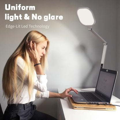 LED Desk Lamp for Home Office, Soft Edge-lit Design, Modern Style | Professional Eye-Caring Diffused Light, Dimmable Computer Light with 30 Modes, Memory & Timer, Flexible Swing Arm Table Lamp - color: White