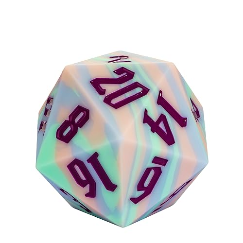 55mm Silicone D20 Dice, Tricolor Large Single 20 Sided DND Dice | Giant D20 Dice with Gift Box for Dungeons and Dragons RPG Bar Pub Club Party Games (Pink Blue Green/Purple) - color: Pink Blue Green/Purple