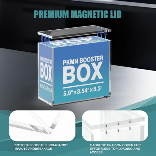 Booster Box Acrylic Case with Magnetic Closure, 5mm Thick Stackable Display Protector Storage Box for PKMN Card Game Booster Box Collection (3 Pack - size: PKMN Booster Box Case