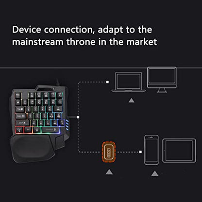 Sazao One Handed Gaming Keyboard, Three Colors Backlight Wide Palm Rest 35 Keys Gaming Keyboard for Computer for Mobile Games