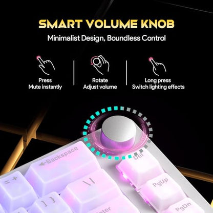 x FURYCUBE 68% Mechanical Gaming Keyboard with RGB Backlit, Wired Keyboard Volume Knob Gasket Mount with PBT Keycaps,Pre-lubed Linear Switches, Hot-Swap Creamy Keyboard, for FPS Games - color: Cream White