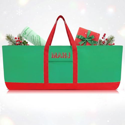 Mahjong Bag for Tiles and Racks Empty American Mahjong Tiles Carrying Tote 31.5 x 12 x 4 Inch Canvas Tile Game Accessory Gift for Pusher Rack Mat Carrying, Case Only(Red and Green) - color: Red and Green