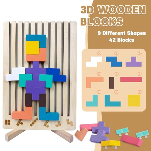 Wooden Stacking Puzzle Toy,3D Wooden Montessori Puzzles Toy,Giant Russian Block Game,Puzzle Board for Kids Jigsaw Puzzle Toddlers Brain Teasers for Kids 5-7 8-12 Years