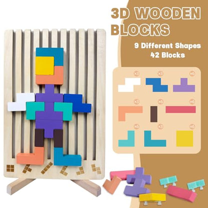 Wooden Stacking Puzzle Toy,3D Wooden Montessori Puzzles Toy,Giant Russian Block Game,Puzzle Board for Kids Jigsaw Puzzle Toddlers Brain Teasers for Kids 5-7 8-12 Years