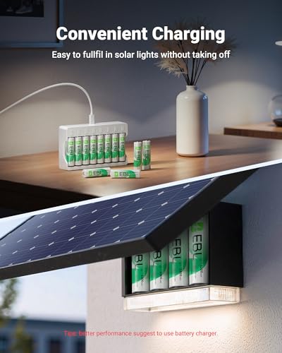 EBL Solar AA Battery Rechargeable Batteries for Solar Lights, 12 Pack | 1300mAh NIMH Pre-Charged 1.2V Mercury-Free, 1200 Cycles for Outdoor Garden Landscaping String Lights - size: Pack of 12 AA, style: AA