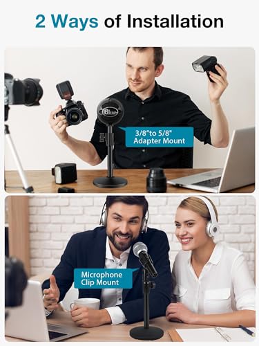 InnoGear Desktop Microphone Stand, 1 Pack Upgraded Adjustable Table Mic Stand with Mic Clip and 5/8" Male to 3/8" Female Screw for Blue Yeti Snowball Spark & Other Microphone