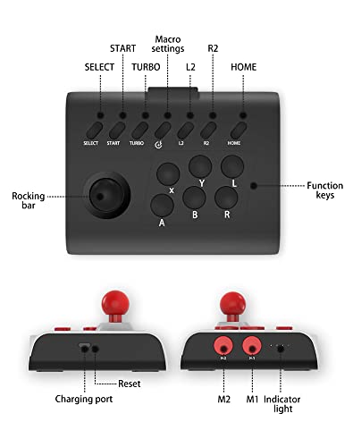 Joso Wireless Arcade Fight Stick Joystick for iPhone, Android, PS4, PS3, Nintendo Switch, PC, Arcade Rocker Controller with TURBO & Macro Programming, Support Bluetooth, Wired Connection