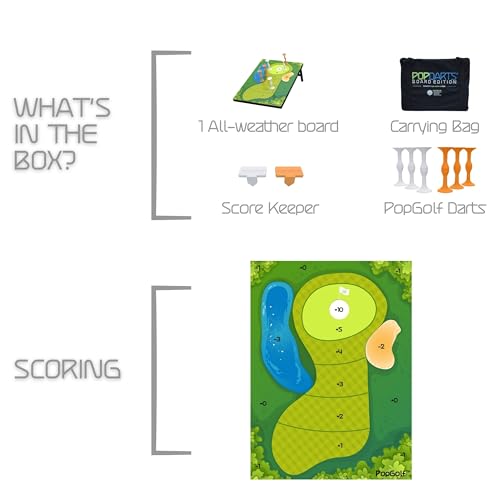 PopGolf Board Edition Set - Backyard, Indoor and Outdoor Game | Popdarts, Cornhole Alternative, Includes All-Weather Board, Exclusive Darts, Travel Case, Score Keeper