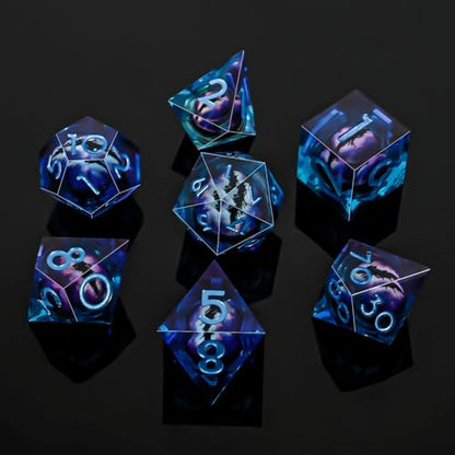 Resin Dice Set, Resin Edge Sharp for Dungeons & Dragons RPG, MTG Board Games with Gift Box (Purple and Blue Longan) - color: Purple and Blue Longan
