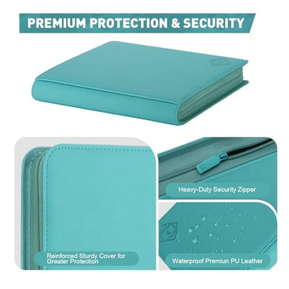 Premium Card Binder 12 Pocket for 720 Pockets Trading Card Binder, PU Zipper Card Collection Album, Sturdy Side-Loading Card Book Holder for MTG, TCG, Game Cards, Sports Cards - color: 12 Cyan