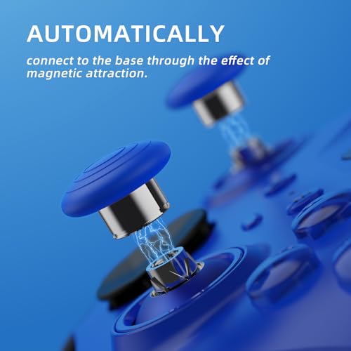 eXtremeRate 6 in 1 Metal Replacement Thumbsticks for Xbox Elite Series 2 Controller, Blue & Metallic Silver Swappable Magnetic Analog Stick Joystick Caps for Xbox Elite 2 Controller -Model 1797 - color: Blue & Metallic Silver