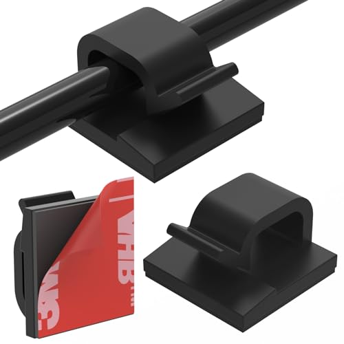 Cable Clips 40pcs with Strong Adhesive Tapes,Wire Holder Organizer Cord Management for Car, Office and Home (Black- CC05(40PCS)) - color: Black