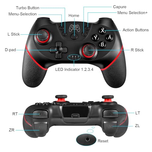 ASTARRY Switch Controller Wireless Switch Pro Controller Compatible with Switch/Switch Lite/Switch OLED Programmable Remote Gamepad Joystick with Wake-up and Turbo (Red) - color: Red