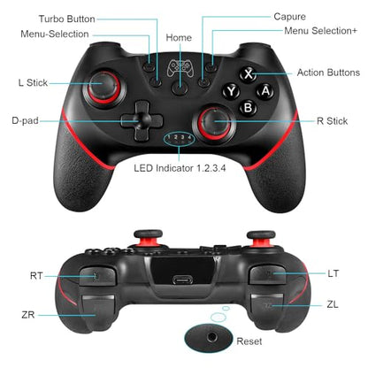 ASTARRY Switch Controller Wireless Switch Pro Controller Compatible with Switch/Switch Lite/Switch OLED Programmable Remote Gamepad Joystick with Wake-up and Turbo (Red) - color: Red
