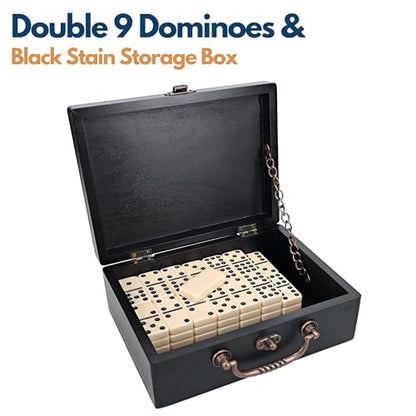 WE Games Double 9 Dominoes in Black Stained Wooden Treasure Box, Dominoes Set for Adults, Ivory Color Double Nine Domino, Classic Board Games, Tile Games - color: Black