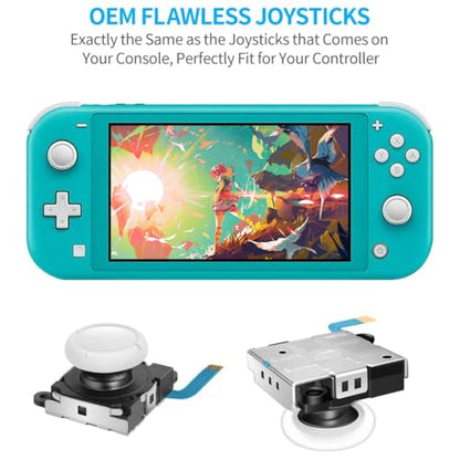 Joystick Replacement for Switch Lite – 19 in 1 OEM Analog Stick Thumbstick Parts Repair Tool Kit Accessories with Y00 Triwing Screwdriver, Thumb Caps, Tweezers for OLED JoyCon Joy Con Controller - color: White