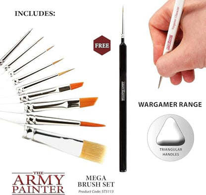 The Army Painter Wargames Mega Brush Set, Black, 10 Miniature Paint Brushes, Incl. Free Masterclass Kolinsky Sable Hair and Detail Paint Brush with Fine Tip - for Miniature Painting, D&D & Warhammer