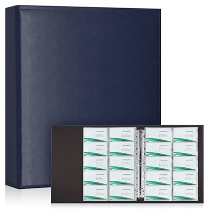 BYSTER A4 Business Card Book, PU Leather Organizer with 30 Pack Sleeves (600 Pockets), Business Card Binder for Credit Cards, Membership Cards, and More - Blue - color: Blue
