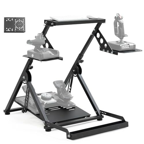 Anman Foldable Flight Simulation Cockpit 3.0 with Fixed Slot Fit for Logitech/Thrustmaster/Hotas Warthog/Fanatec,Electronics Adjustable Fight Sim Mount Pedals, Steering Wheel Not Included