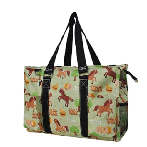 NGIL Utility Water Resistant Tote Bag | Work Tote for Women, Nurse Bag, Teacher's Choice Purse, Gym Bag, Everyday Organizer Top Zipper Closure - color: Barn Horse-black