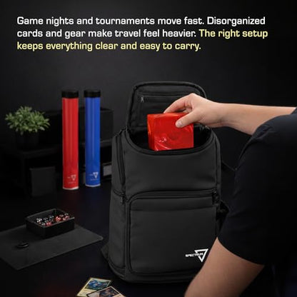 BCW Spectrum TCG Backpack | Holds 7–9 Prism Deck Cases | Configurable Storage for Cards & Gear | Playmat Strap & Side Pocket | Durable & Travel-Friendly Design | Black - color: Black