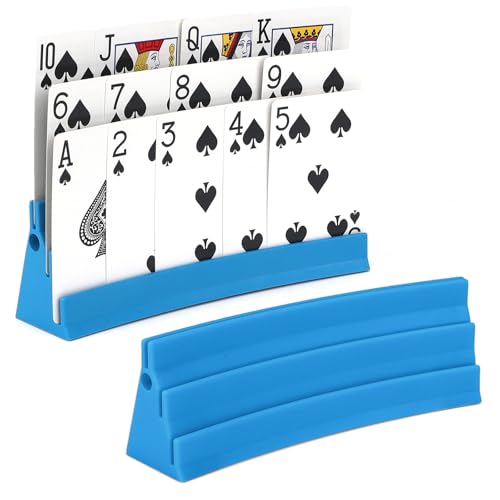 2-Pack Card Holder for Playing Cards 3-Layer Magnetic Storage Tray for Poker, UNO & Game Nights Travel-Friendly Organizer for Kids & Adults - color: Blue