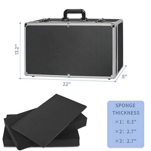 22 Inch Hard Carrying Case Ideal for Wireless Mic System Storage & Camera Gear Transportation, Aluminum Alloy Sturdy Build, Customizable Pre-Diced Foam, Black - size: Inner：21.6''X 11.6''X 7.6''