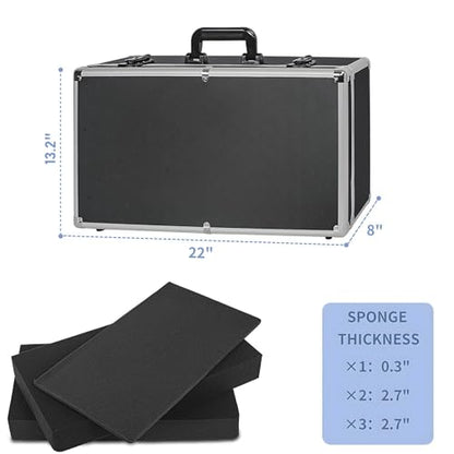 22 Inch Hard Carrying Case Ideal for Wireless Mic System Storage & Camera Gear Transportation, Aluminum Alloy Sturdy Build, Customizable Pre-Diced Foam, Black - size: Inner：21.6''X 11.6''X 7.6''