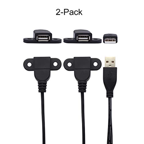 QiCheng&LYS USB 2.0 Male to Dual Female Charging Extension Cable, Furniture nightstand Sofa Electric Vehicle on-Board Charging Port, Panel Mount Cable with Screw Hole 5ft (2pcs) - color: 2 pcs Dual Female Black