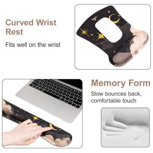 MOSISO Keyboard Mouse Pad Set, Large Gaming Mouse Pad&Keyboard Wrist Rest | Mouse Wrist Rest&Coaster, Ergonomic Non-Slip Dreamy Star Moon Mousepad with Raised Memory Foam for Home Office