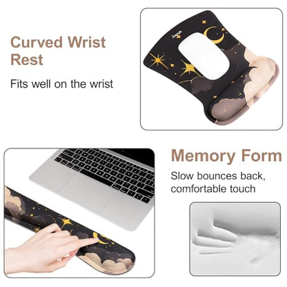 MOSISO Keyboard Mouse Pad Set, Large Gaming Mouse Pad&Keyboard Wrist Rest | Mouse Wrist Rest&Coaster, Ergonomic Non-Slip Dreamy Star Moon Mousepad with Raised Memory Foam for Home Office